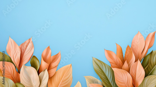 Autumn Leaves on Light Blue Background  Fall Theme Design