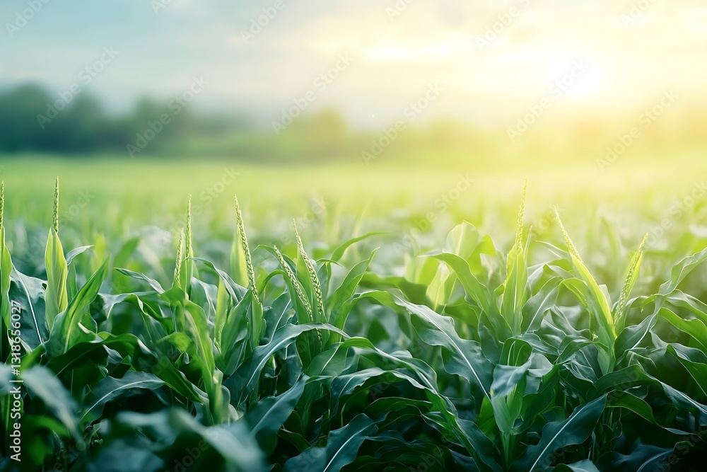 Obraz premium Stunning Cornfield Under Golden Sunlight
