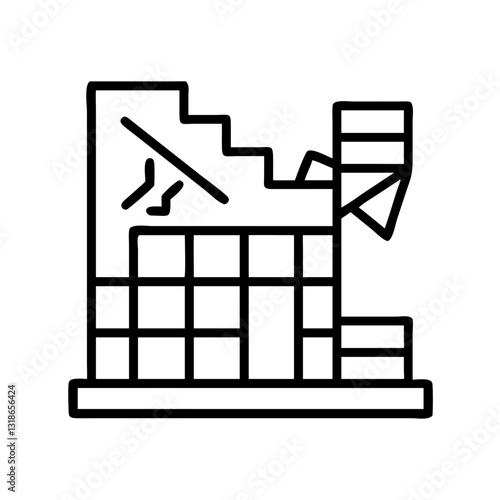 demolished building icon, demolished building line art - simple line art of demolished building, perfect for demolished building logos and icons