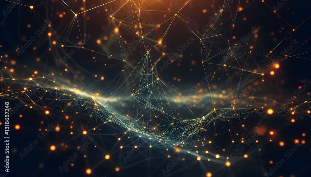 Fototapeta premium A mesmerizing abstract wave flows across the canvas, composed of vibrant, electric blue particles that appear to move in a synchronized dance