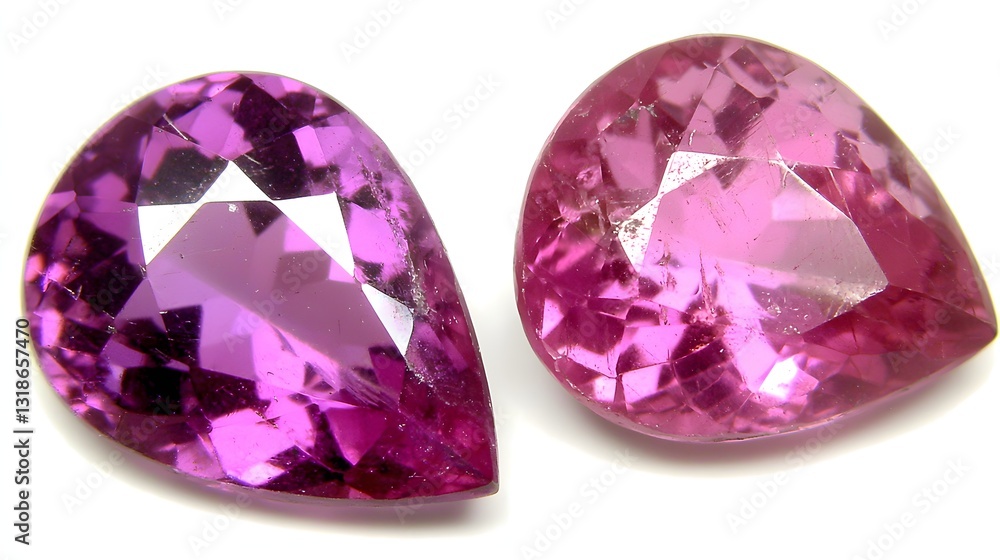 Pair of Faceted Teardrop Purple Gemstones with Shimmering Brilliance and Luxurious Appeal Pair of Faceted Teardrop Purple Gemstones with Shimmering Brilliance and Luxurious Appeal