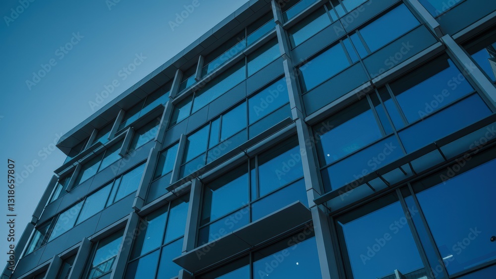 Modern office building with glass facade showcasing urban architecture at blue hour Concepts include sustainability and city life Modern office building with glass facade showcasing urban architecture at blue hour Concepts include sustainability and city life