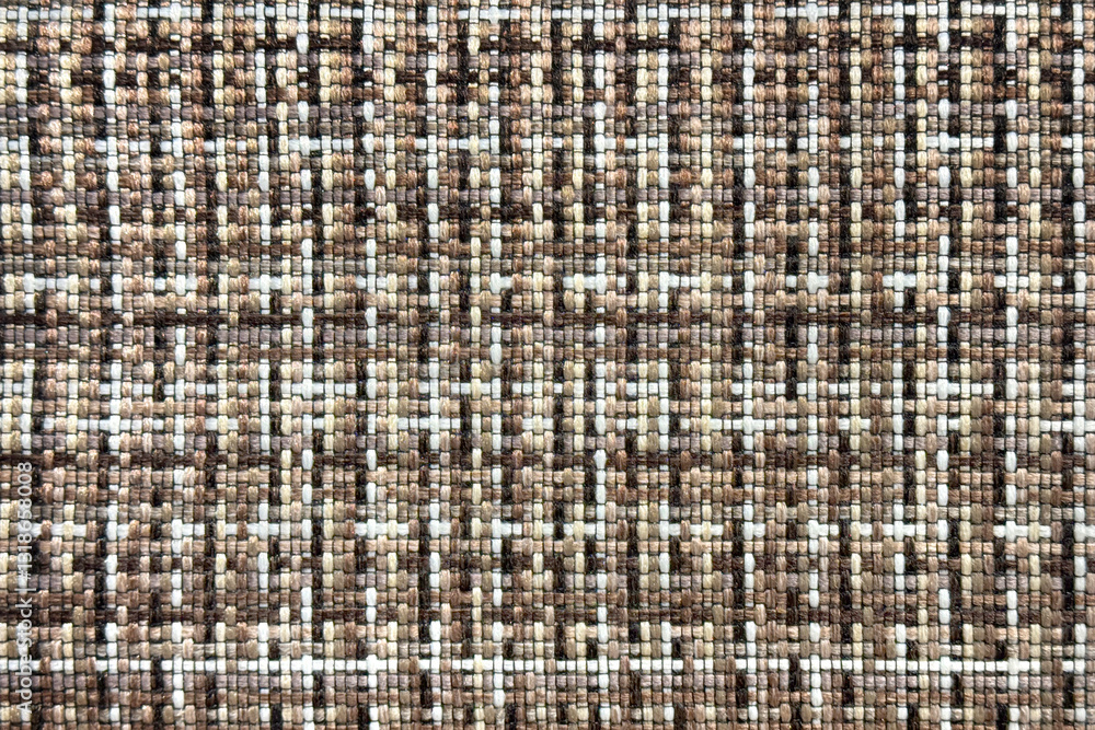 Close up of hand woven fabric in pixelated checkered pattern, in white and brown colors. Dark brown nylon fabric weaving pattern seamless background texture Close up of hand woven fabric in pixelated checkered pattern, in white and brown colors. Dark brown nylon fabric weaving pattern seamless background texture