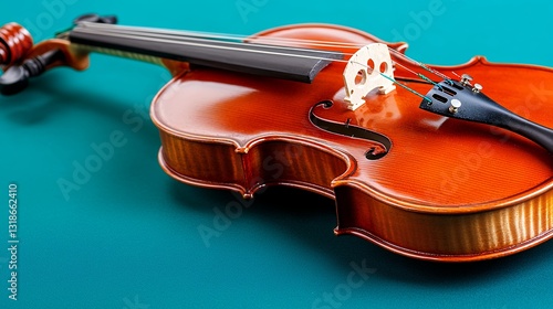 Close-Up of a Beautifully Crafted Violin on a Teal Background with Soft Lighting