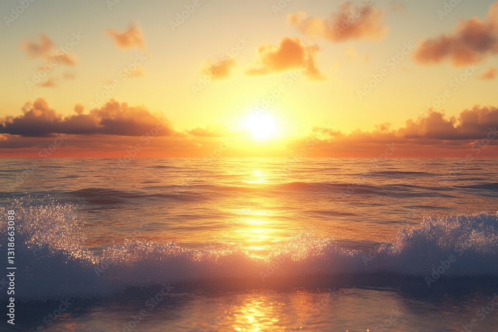 Fototapeta premium Sunrise over calm ocean waves creates a serene coastal atmosphere