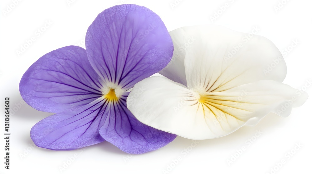 Delicate White and Purple Flowers Petals Isolated on a White Background Perfect for Nature Themes Delicate White and Purple Flowers Petals Isolated on a White Background Perfect for Nature Themes