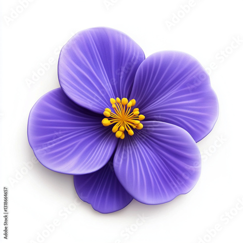 vibrant 3D violet flower icon with velvety purple petals and yellow center, showcasing intricate details and realistic appearance