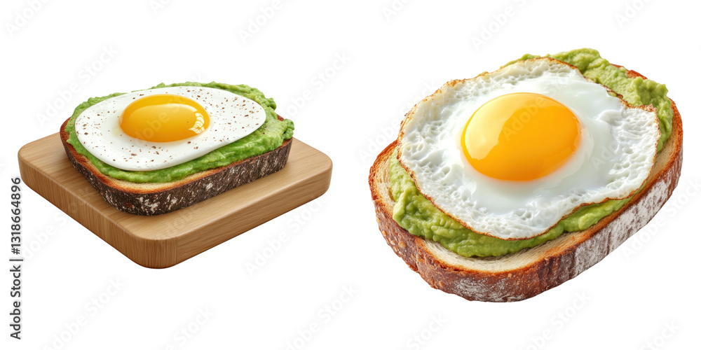 Avocado toast with sunny side up egg on wooden board, delicious breakfast Avocado toast with sunny side up egg on wooden board, delicious breakfast