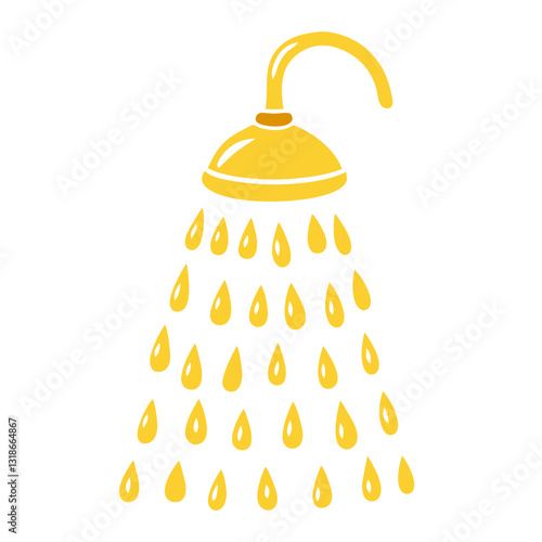 Minimalist yellow showerhead icon with water droplets