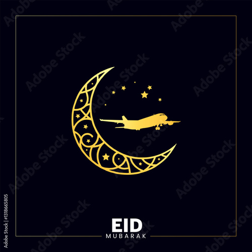 Tour, Travel, Airlines, Aviation, Tourism, Tourist visit creative concept idea design for Eid, Ramadan, Eid Ul Adha Islamic festival poster with new moon monuments airplane and tourist