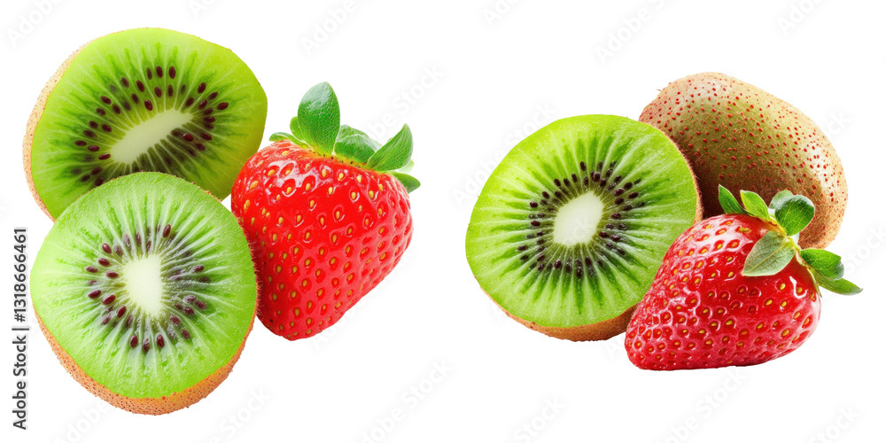 Fresh kiwi and strawberry slices with vibrant colors Fresh kiwi and strawberry slices with vibrant colors