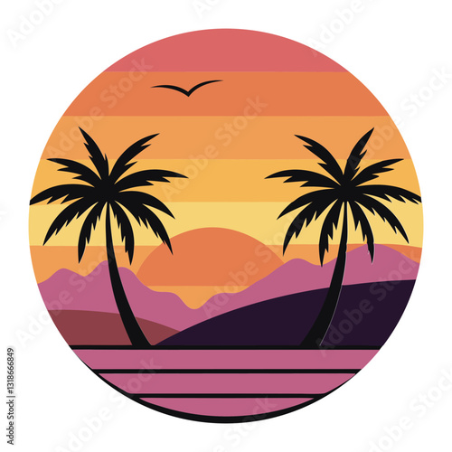 nature palm trees and mountains  sticker print