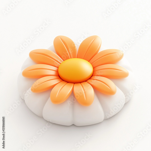 minimalist 3D flower icon featuring vibrant sunflower with orange petals and yellow center on white background