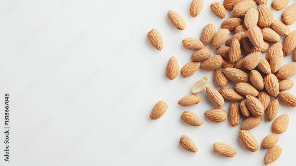 a pile of almonds scattered on a pure white background. Delicious almond nut raw piece for vegan. healthy food ingredient. a pile of almonds scattered on a pure white background. Delicious almond nut raw piece for vegan. healthy food ingredient.