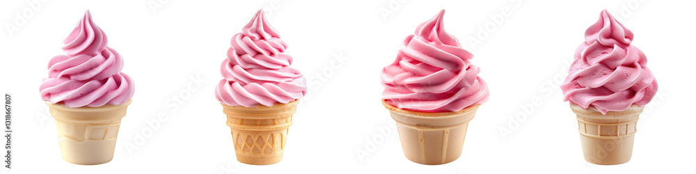Four pink ice cream cones with swirled tops on transparency background Four pink ice cream cones with swirled tops on transparency background