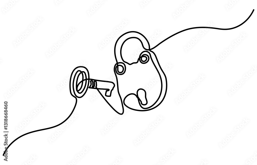 Obraz premium Continuous editable line drawing of padlock. One line drawing background. Outline style Vector illustration. Single line padlock icon.