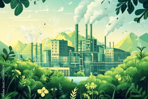 An illustration of greenwashing, critically depicting a company's deceptive marketing strategies that exaggerate its environmental efforts.