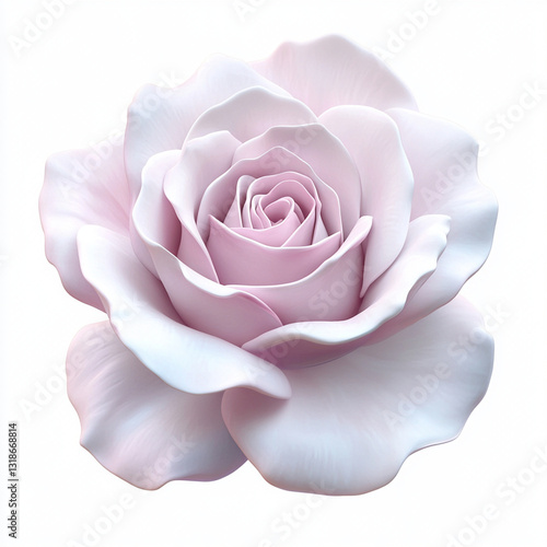 detailed 3D icon of blooming rose with soft pink petals, showcasing intricate textures and delicate hues, symbolizing beauty and elegance