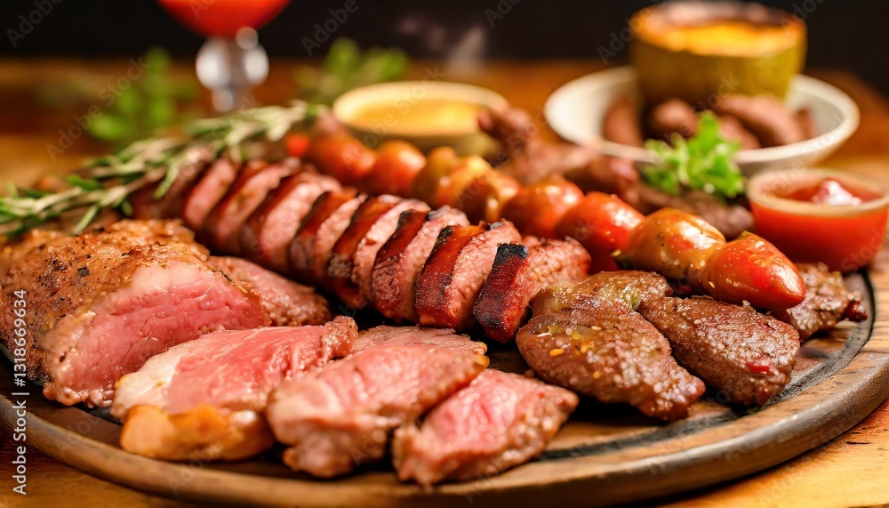 Barbecue mixed platter with an assortment of well-cooked meats Barbecue mixed platter with an assortment of well-cooked meats
