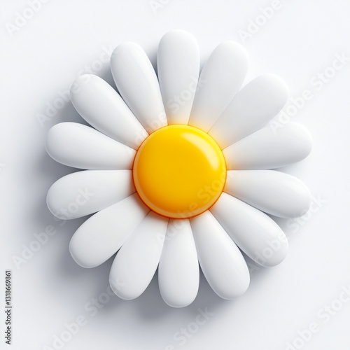 cute 3D daisy icon with white petals and bright yellow center on white background. design is simple and cheerful, perfect for digital use or decoration