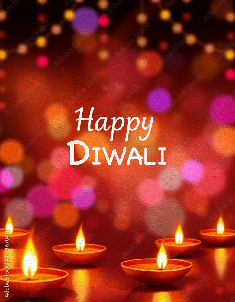 Happy Diwali illustration. Pattern for banners, covers, greeting cards, for printing on wall decorations.