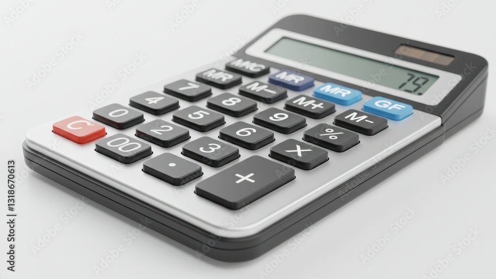 Black calculator with grey buttons on white background Ideal for finance, budgeting, education, and productivity Black calculator with grey buttons on white background Ideal for finance, budgeting, education, and productivity