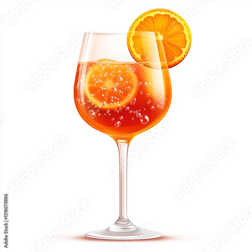 bright 3D illustration of spritz cocktail in stemmed glass with orange slice garnish, showcasing vibrant colors and refreshing bubbles