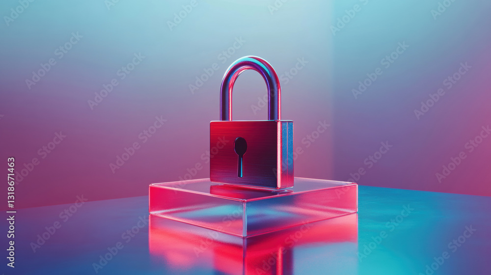 A lock on a glass platform, an isometric stage, on light background. cyber security concept background. Safety business on mobile connection, technology, web services protection. A lock on a glass platform, an isometric stage, on light background. cyber security concept background. Safety business on mobile connection, technology, web services protection.