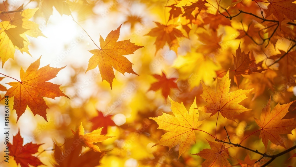 Orange maple leaves illuminated by sunlight in a forest during autumn Celebrates seasonal change and nature appreciation Orange maple leaves illuminated by sunlight in a forest during autumn Celebrates seasonal change and nature appreciation