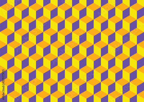 3D cube pattern orange yellow background. Vector illustration