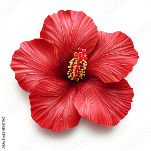 vibrant 3D hibiscus flower icon in bright red with detailed petals and realistic appearance. flower intricate design showcases its natural beauty and elegance
