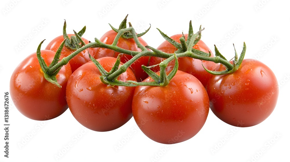 Cluster of Fresh Red Tomatoes on Vine Isolated on White Background Cluster of Fresh Red Tomatoes on Vine Isolated on White Background