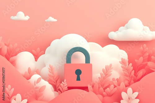 Cloud computing security illustrated with a stylized cloud and a secure padlock, representing robust protection and cybersecurity measures.
