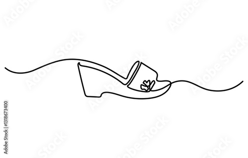 One continuous single drawing line art flat doodle shoe, sandal, fashion, style, woman, foot, beauty, elegant. Isolated graphic design contour on a white background.