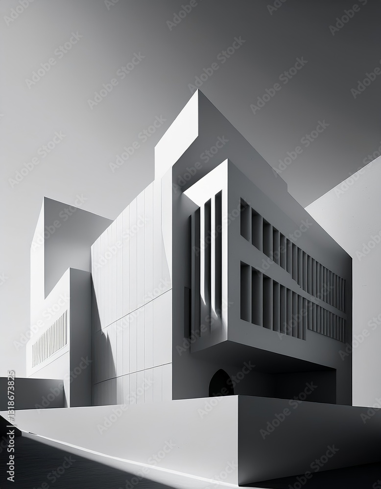 Fototapeta premium real estate render of an architectural model in clean geometry in black and white