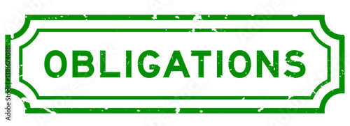 Grunge green obligations word square rubber stamp on white background