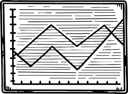 A simple line graph depicting fluctuating data trends with axes, illustrating changes over time.