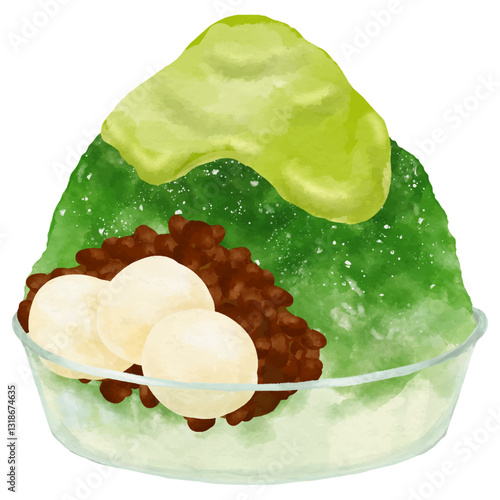 宇治金時のかき氷1杯(白玉3個+あんこ+エスプーマ)