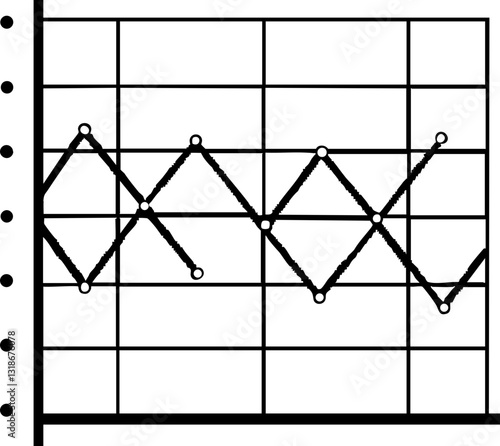 A simple line graph depicting fluctuating data points over a grid, showing trends and variations in values over a specified range.