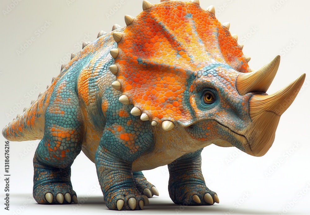 Obraz premium Cartoon dinosaur on blurred forest background.