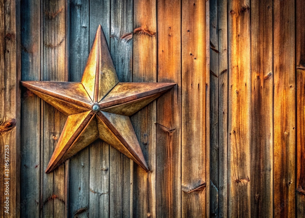 Surreal Barn Star on Weathered Wood Background: Square Stock Photo Surreal Barn Star on Weathered Wood Background: Square Stock Photo