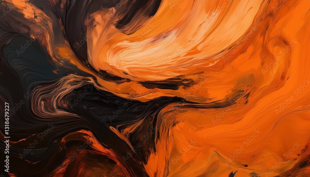 Fototapeta premium Painted background texture orange and black. Generated image