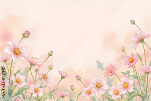 Minimalist Floral Design, Hand Drawn Plants on Pastel Background, Light and Airy Aesthetic