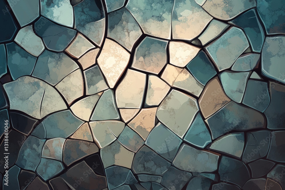 Abstract textured background of irregular shaped stones in shades of teal, beige, and brown. Abstract textured background of irregular shaped stones in shades of teal, beige, and brown.