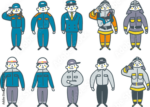 消防や救急で働く人々　セットのストックイラスト素材
