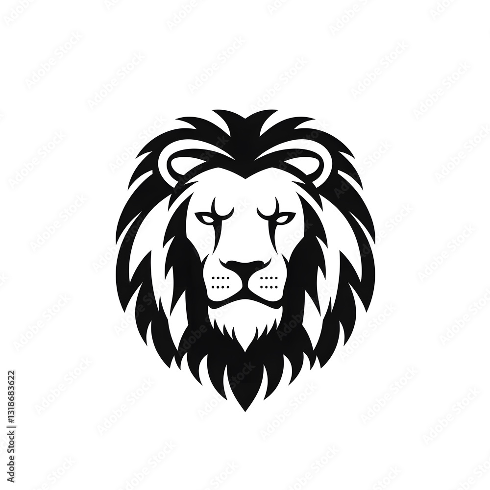 Fototapeta premium Powerful Isolated Black Lion Head Face WIldlife Animal Face Big CatIcon Symbol
