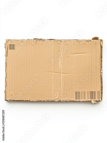 Flattened Single Cardboard Box with Flap on White Background