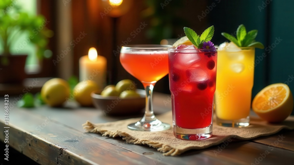 Fototapeta premium Refreshing Summer Cocktails on Rustic Wooden Tabletop