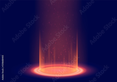 Magic hologram portal. Futuristic bright teleport. Fantasy light aura. Teleportation glowing effect. Vector illustration.
