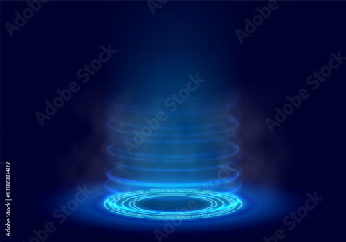 Magic hologram portal. Futuristic bright teleport. Fantasy light aura. Teleportation glowing effect. Vector illustration.
